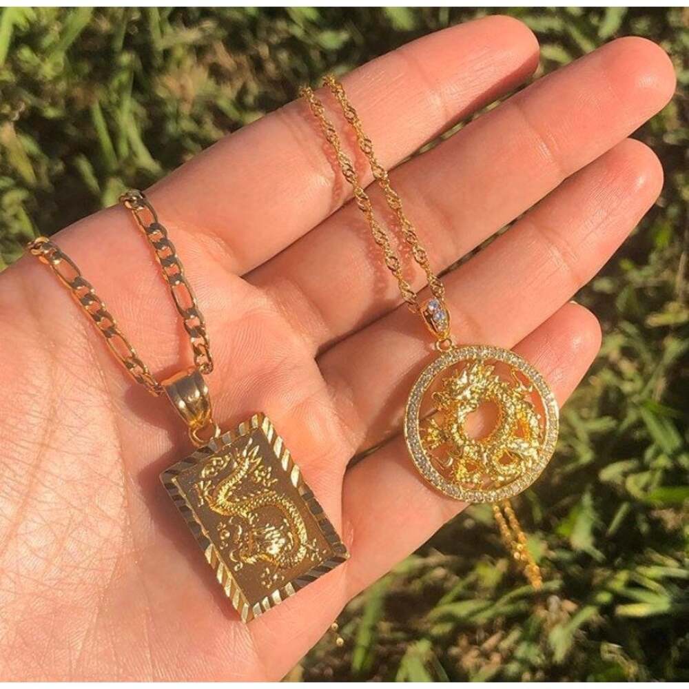 2 piece SET Dragon necklace , 18k gold plated dragon pendant , dragon charm , dr